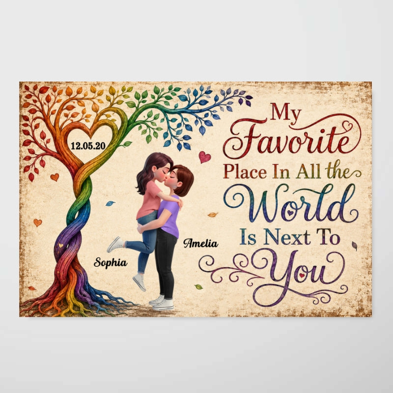 My Favorite Place is Next to You LGBTQ+ Couple - Personalized Poster - Heartfelt Anniversary Gift for Her, for Him, Pride Month Decor