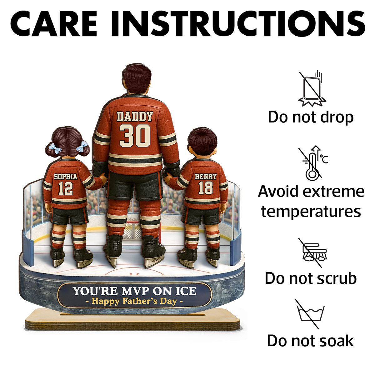 Hockey Dad And Kids On The Ice - Personalized 2-Layered Wooden Plaque - Gift For Hockey Dad, Gift For Husband