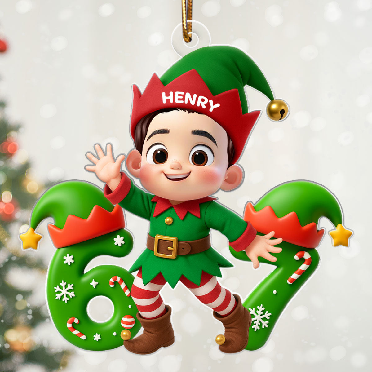 Christmas Elf Six Seven Trending Quote - Personalized Acrylic Ornament - Christmas Gift for Kid, Grandkids