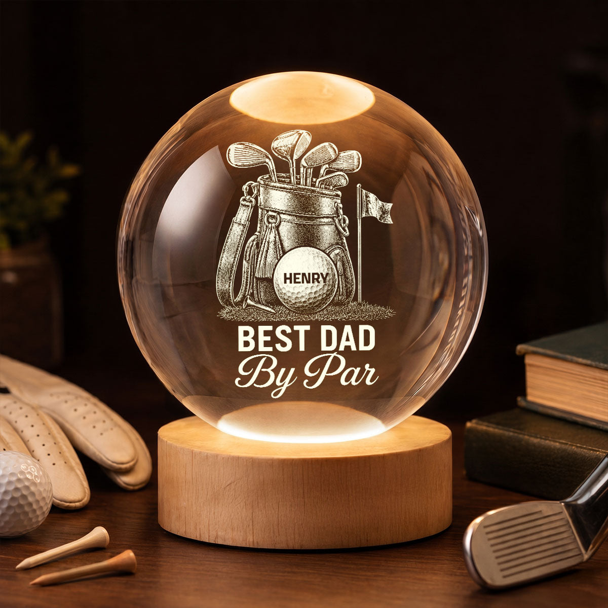 Best Dad By Par Golf Dad - Personalized Crystal Ball LED Night Light -  Gift For Dad, Golf Lover
