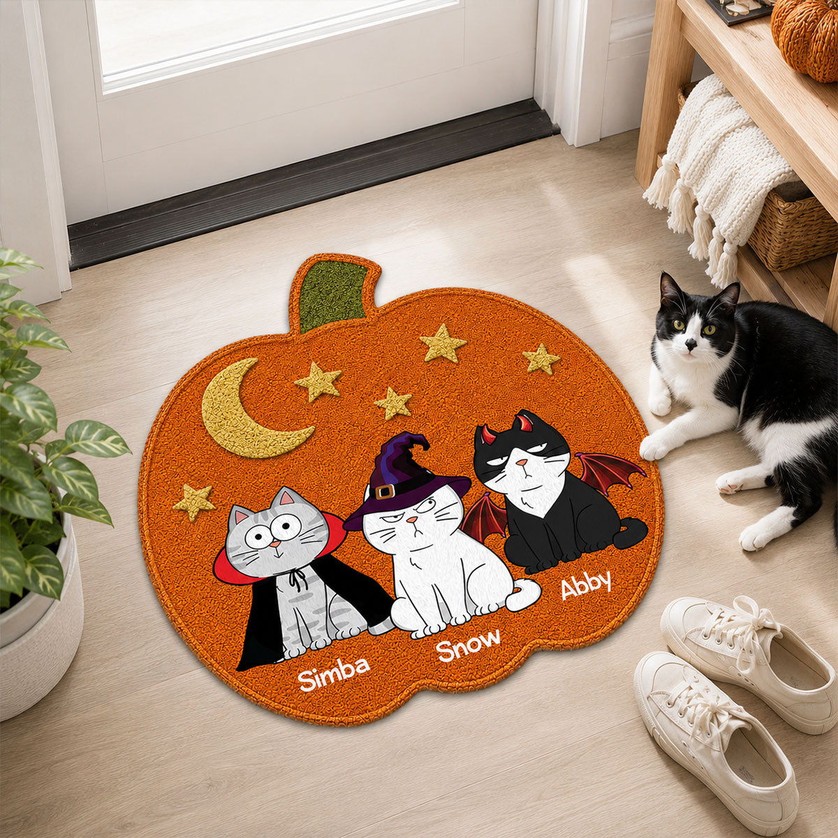Halloween Pumpkin Cats Welcome - Personalized Doormat - Halloween Gift For Cat Lovers, Halloween Decoration