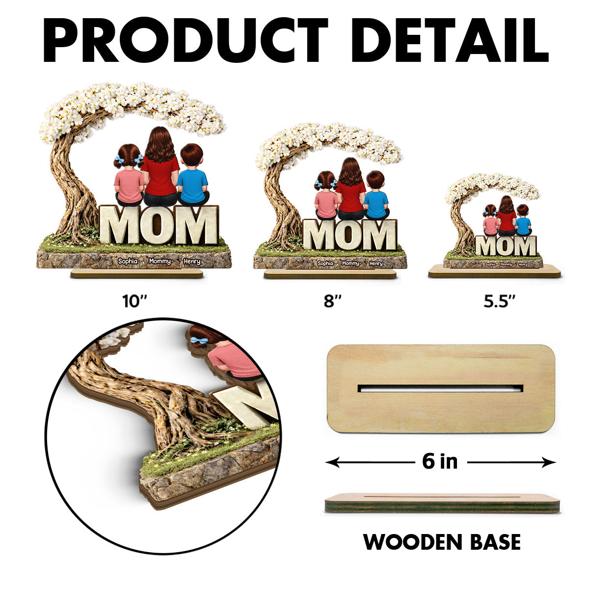 Personalized Family Tree 2-Layered Wooden Plaque – Mom & Kids Names Standing Decor