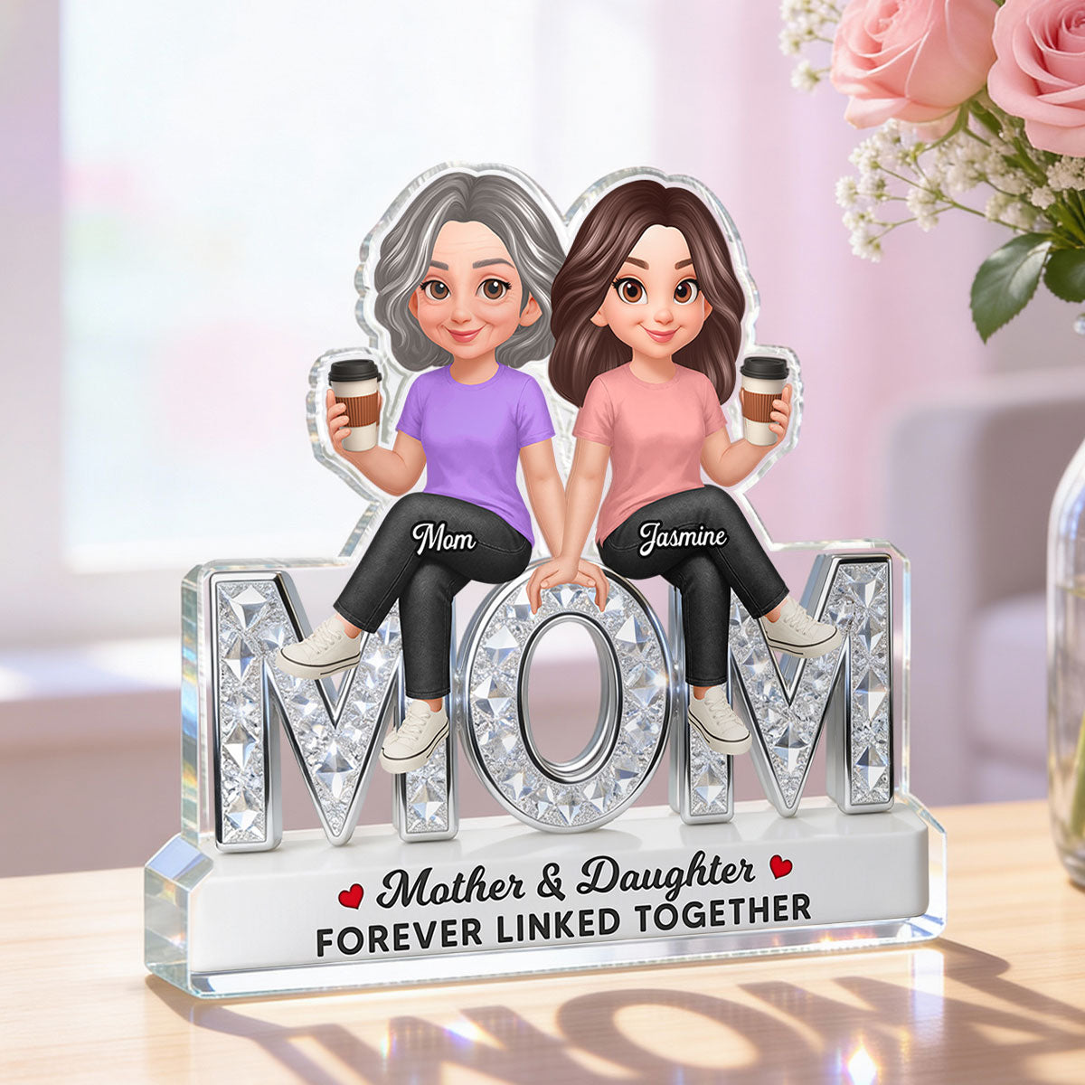 Beautiful Mom And Daughters Forever Love - Personalized Acrylic Block Plaque - Mother's Day Gift For Mom