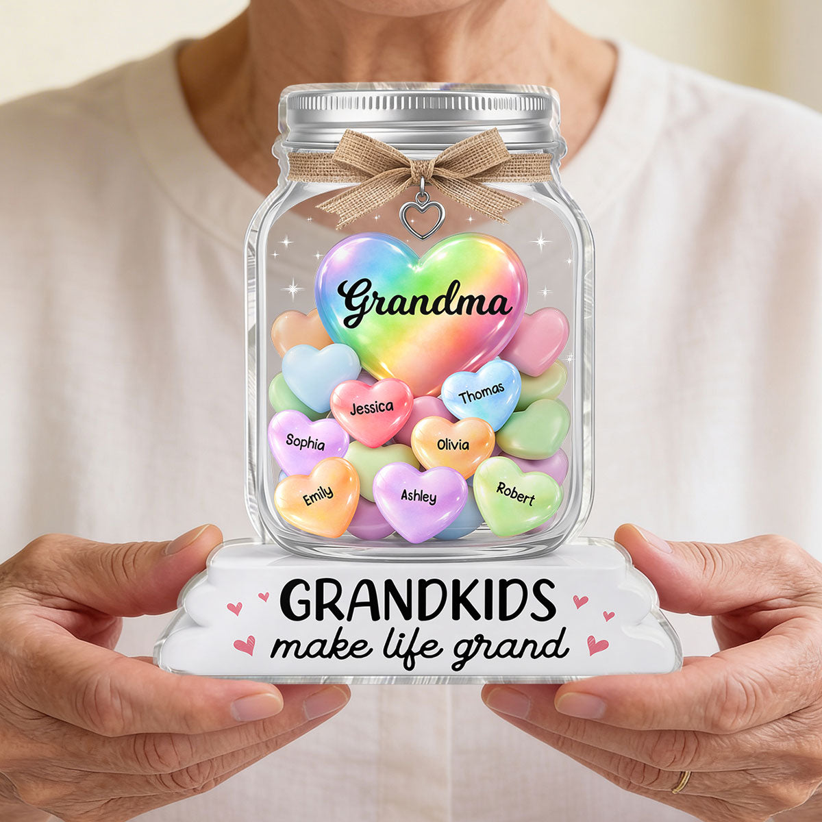 Grandma's Jar of Sweethearts 2D Flat - Personalized Acrylic Block Plaque - Heartfelt Mother's Day Gift For Grandma