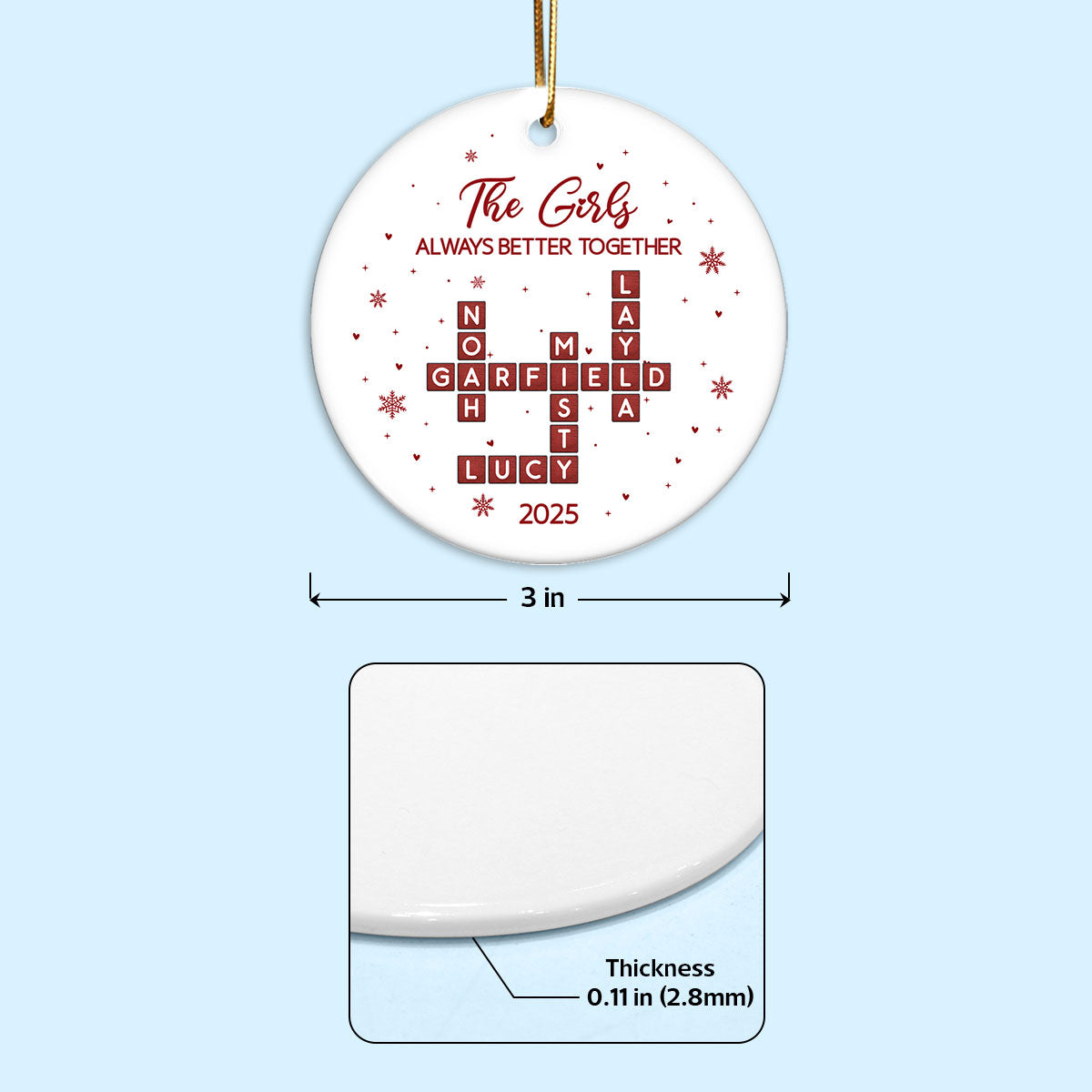 The Girls Always Better Together Festive Crossword Puzzle Art - Personalized Ceramic Ornament - Christmas Gift For Besties