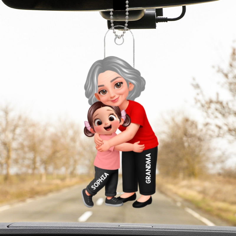 Grandma Grandkids Hugging - Personalized Acrylic Car Hanger - Mother's Day Gift For Grandma, Mom