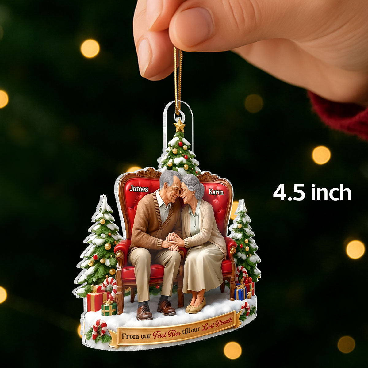 Old Couple Sitting Together from Our 1st Kiss til Our Last Breath - Personalized Acrylic Ornament - Christmas Gift for him, Gift for her