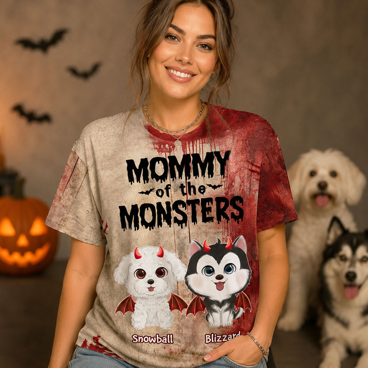 Halloween Theme Mommy Daddy Of The Monsters Dogs - Personalized Shirt - Halloween Gift For Dog Lovers