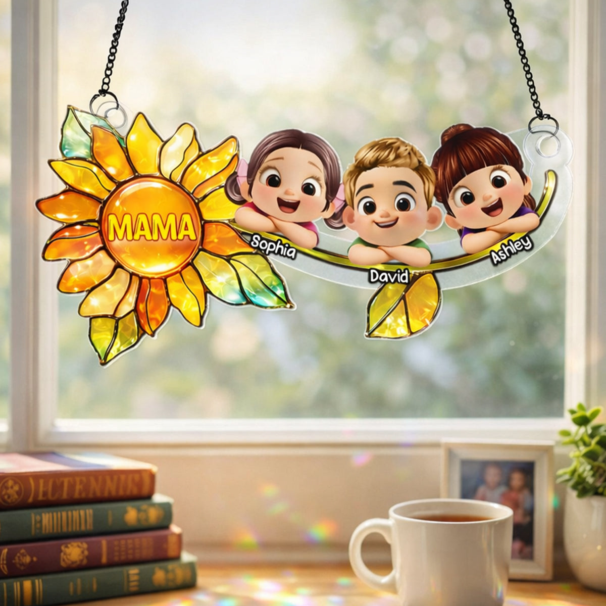 Grandkids Children Sunflower - Personalized Suncatcher - Heartfelt Mother's Day Gift for Grandma, Mom, Wife