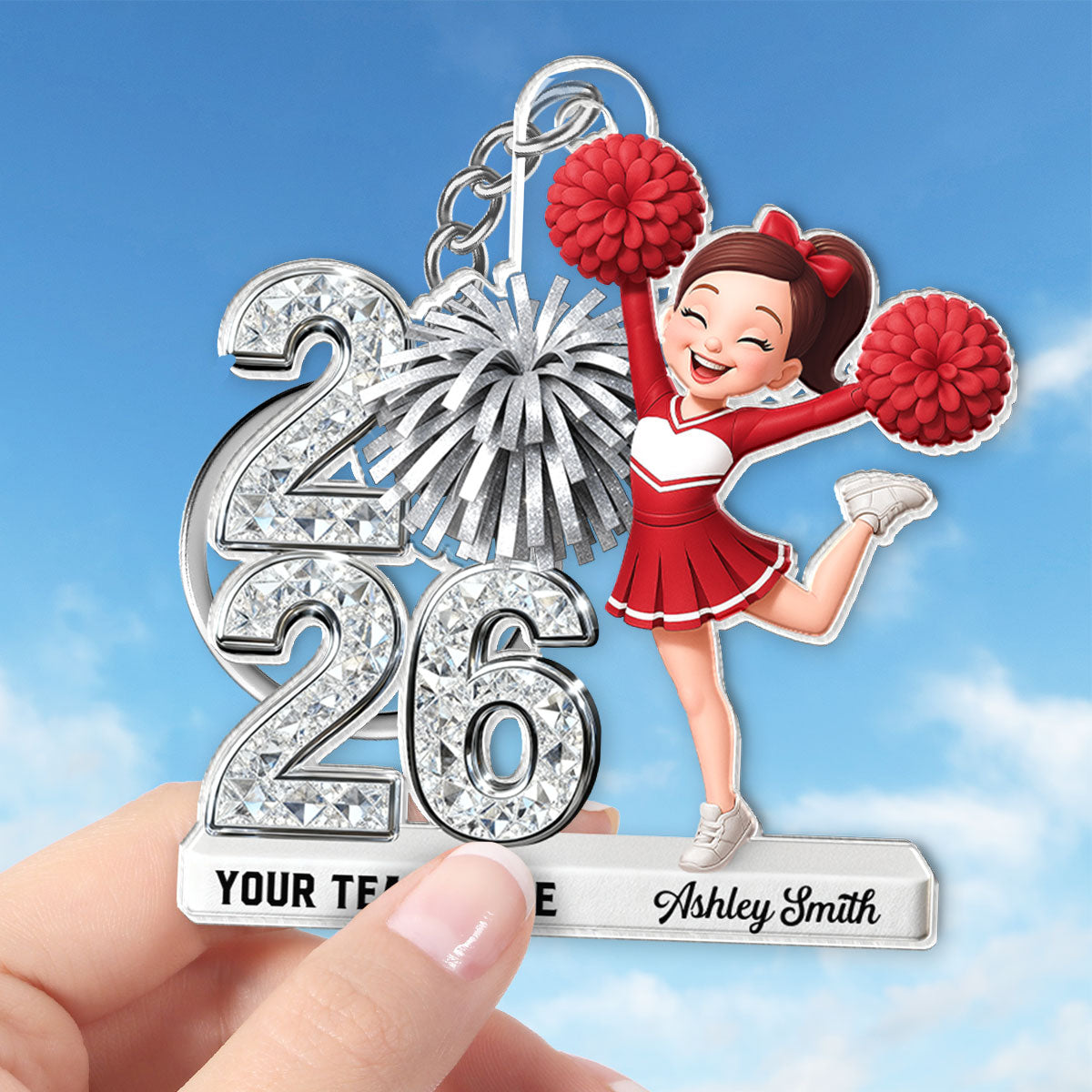 3D Shiny Effect Cheerleader With Year - Personalized Acrylic Keychain - Gift For Daughter, Granddaughter