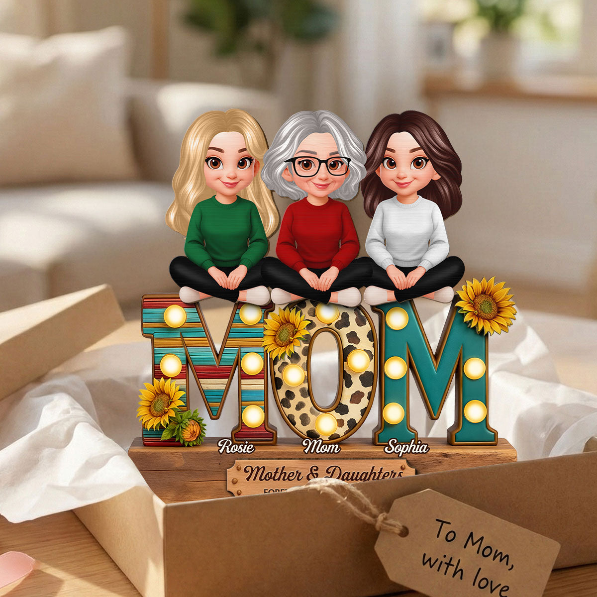 Western Patterns MOM And Daughters Sons - Personalized 2-Layered Wooden Plaque - Gift For Mom