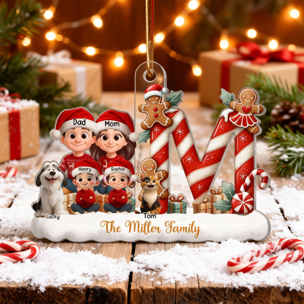 Candy Cane Alphabet Custom Initial Family Name - Personalized Acrylic Ornament - Christmas Gift for Family