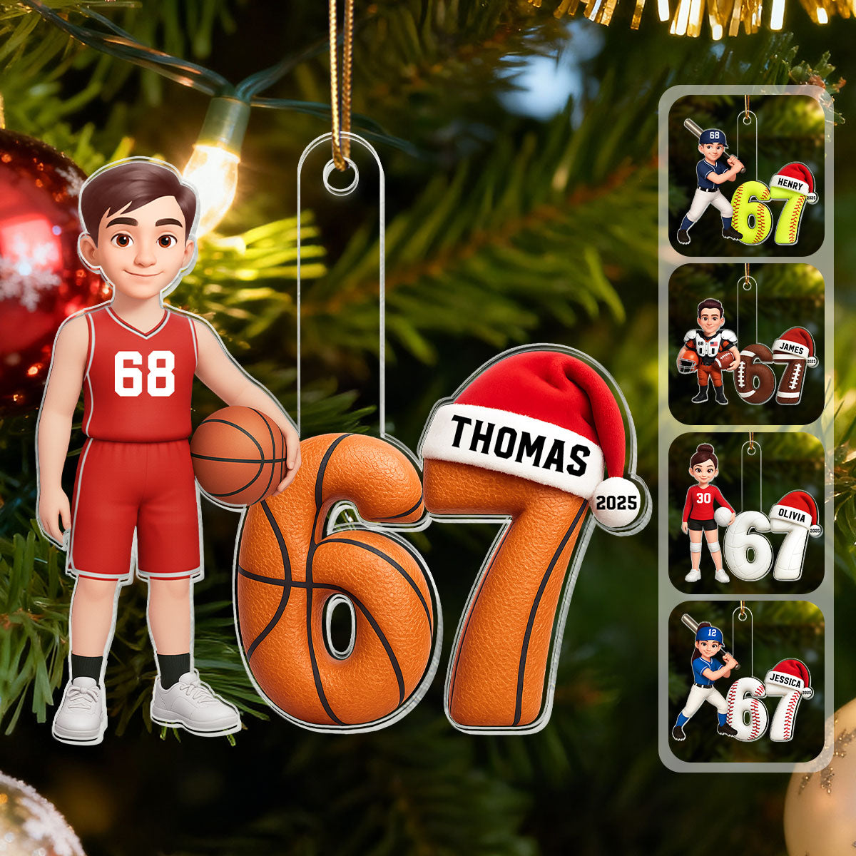 3D Effect 67 Six Seven Custom Sport 2025 Slang Christmas - Personalized Acrylic Ornament - Funny Christmas Gift For Teen, Grandkid, Gen Alpha