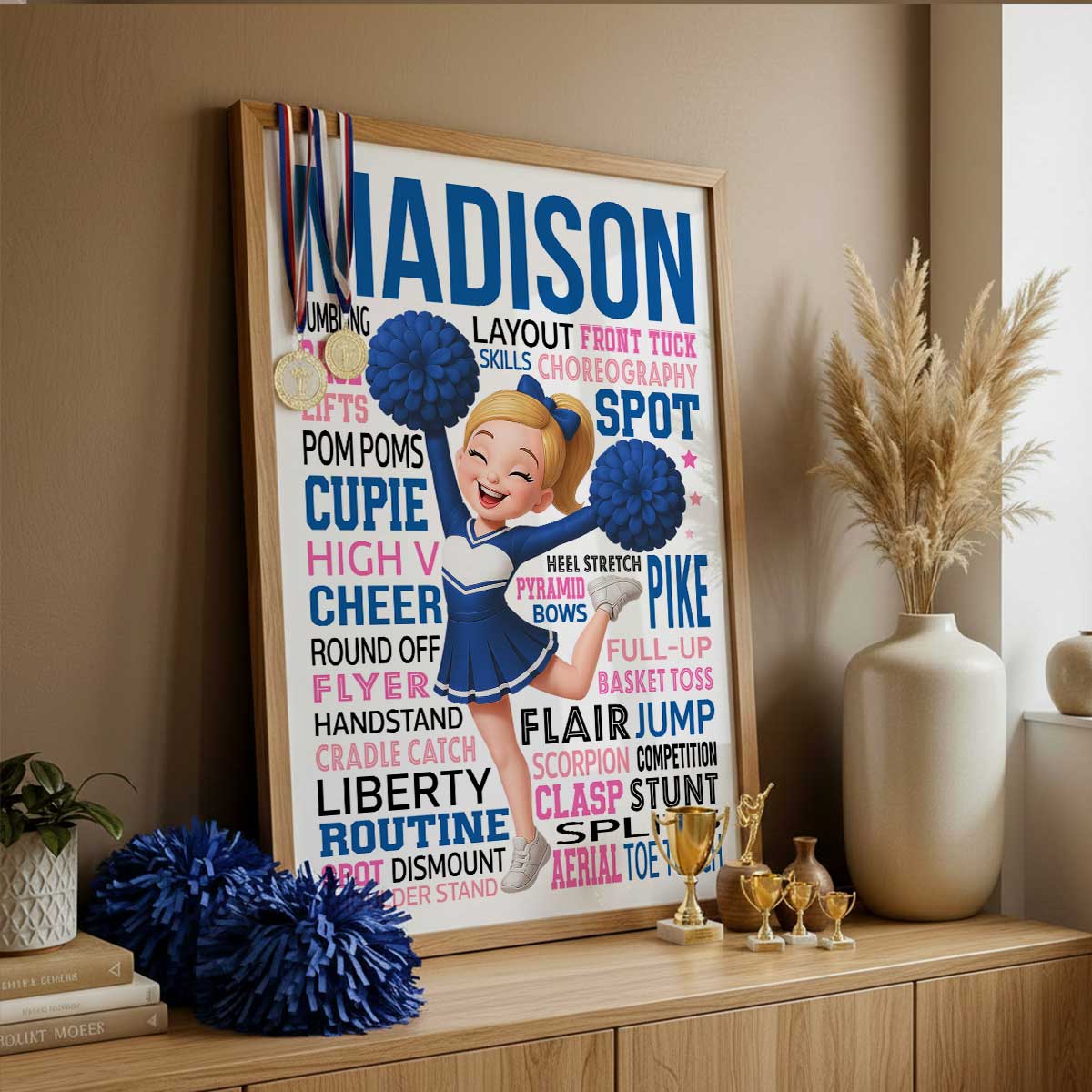 Typography Art Cheerleader Girl - Personalized Poster - Gift For Daughter, Granddaughter, Cheer Team Gift, Cheerleading Print