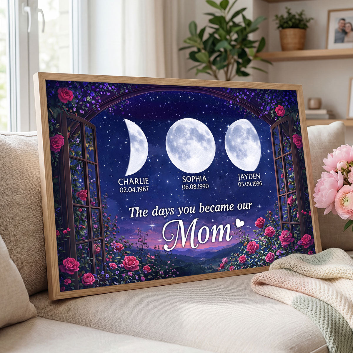 From The Window The Day You Became Mom Grandma Custom Birth Moon Phase - Personalized Poster - Mother's Day Gift For Mom, Grandma