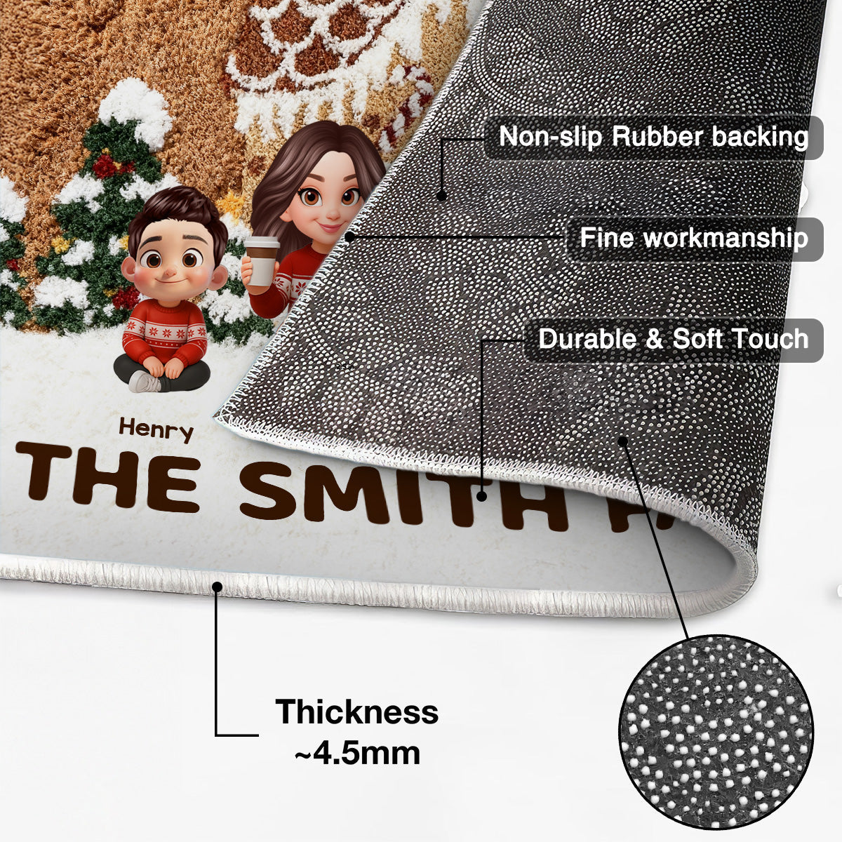 3D Effect Gingerbread House Family Christmas - Personalized Doormat