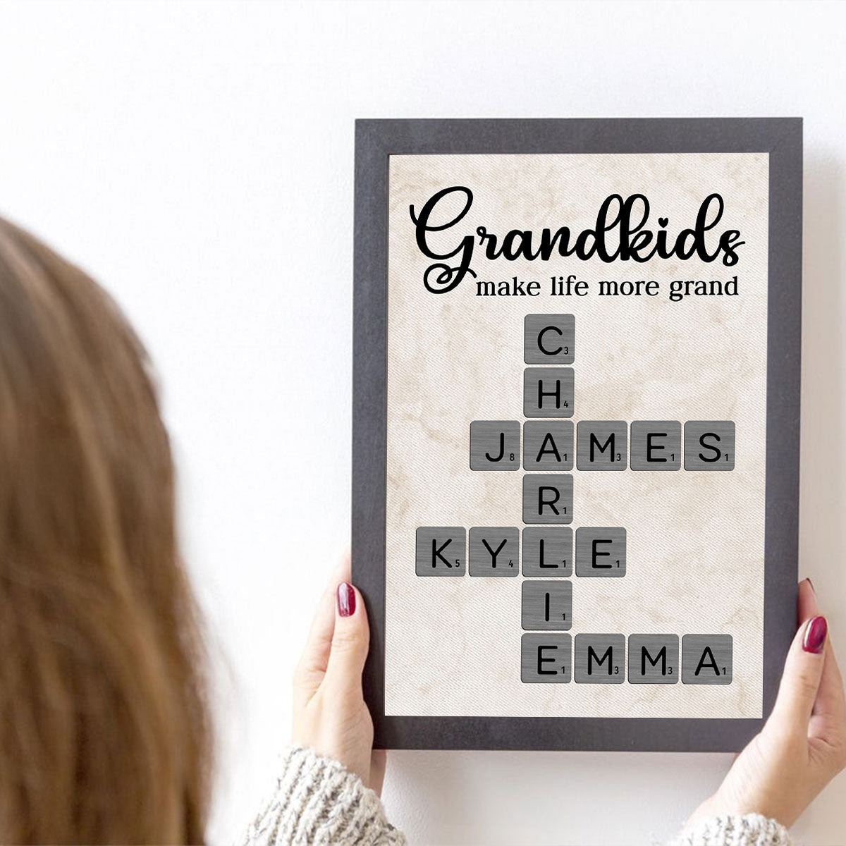 Grandkids Make Life More Grand Crossword Art - Personalized Poster - Sentimental Gift for Grandma Grandpa Grandparents