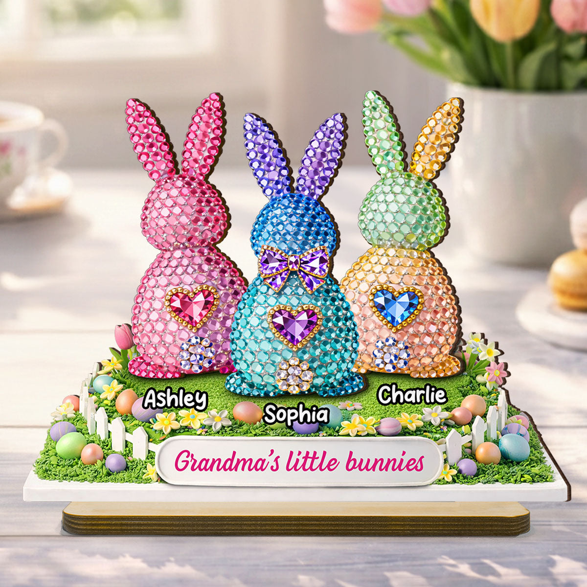 Grandma's Little Bunnies Easter - Personalized 2-Layered Wooden Plaque - Sentimental Gift for Grandma