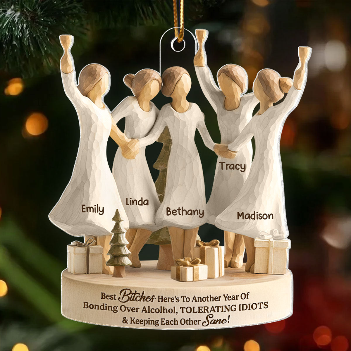 Here's to Another Year of Bonding over Alcohol - Personalized Acrylic Ornament - Christmas Gift for Best Friends