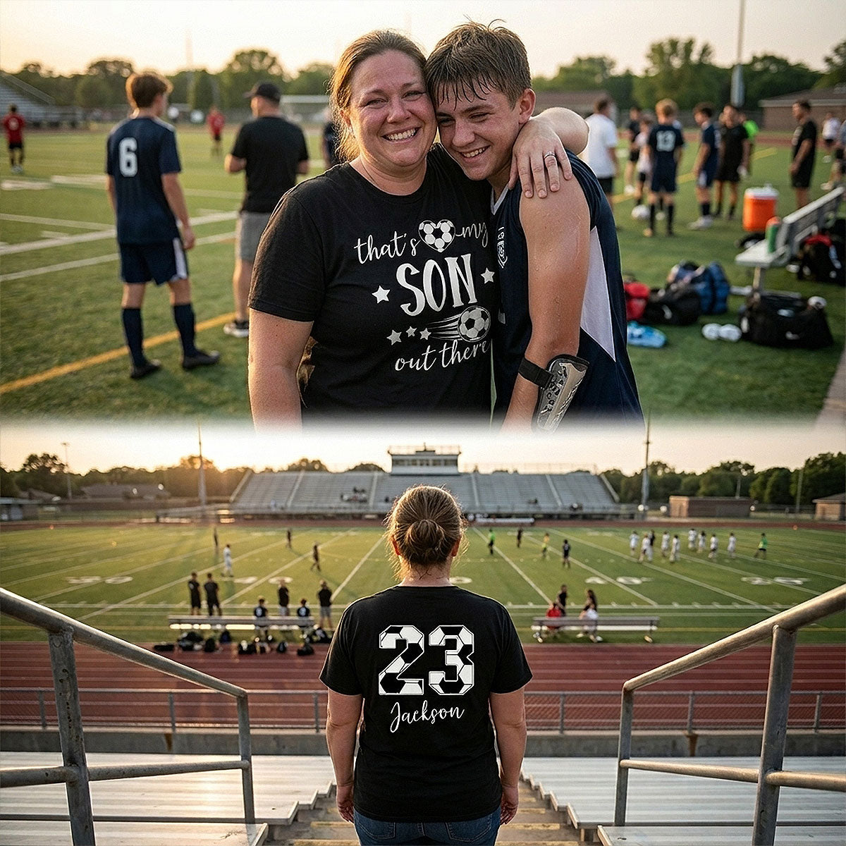That's My Son Grandson Out There - Personalized Double Sided Shirt - Soccer Grandma Mom
