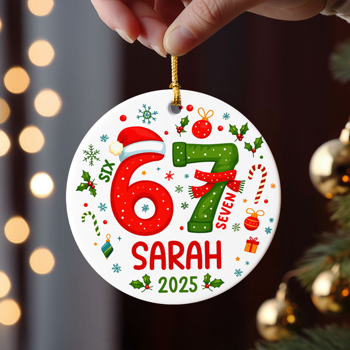 Custom Six Seven 67 Gen Z Funny Slang Teen Keepsake - Personalized Ceramic Ornament - Christmas Gift for Daughter, Son, Grandkids