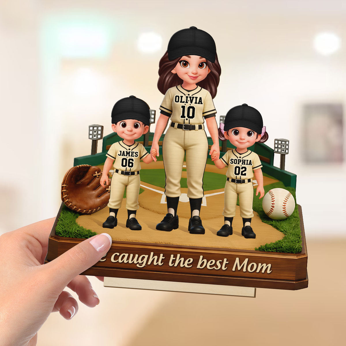 We Caught The Best Mom Baseball Field - Personalized 2-Layered Wooden Plaque - Mother's Day Gift For Baseball Mom