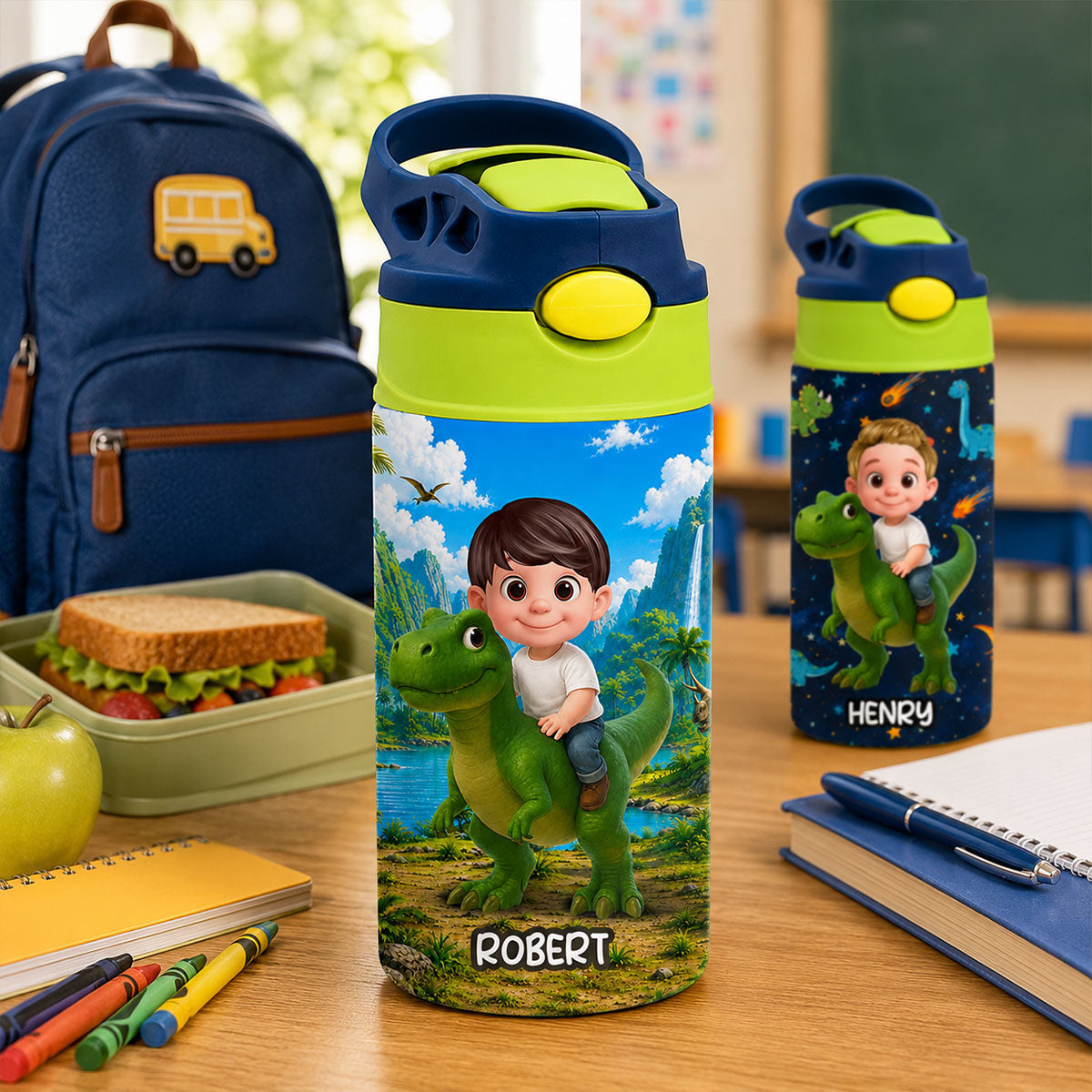 Dinosaur Adventure for Boys Girls - Personalized Kid Water Bottle - Back to School Gift for Kids