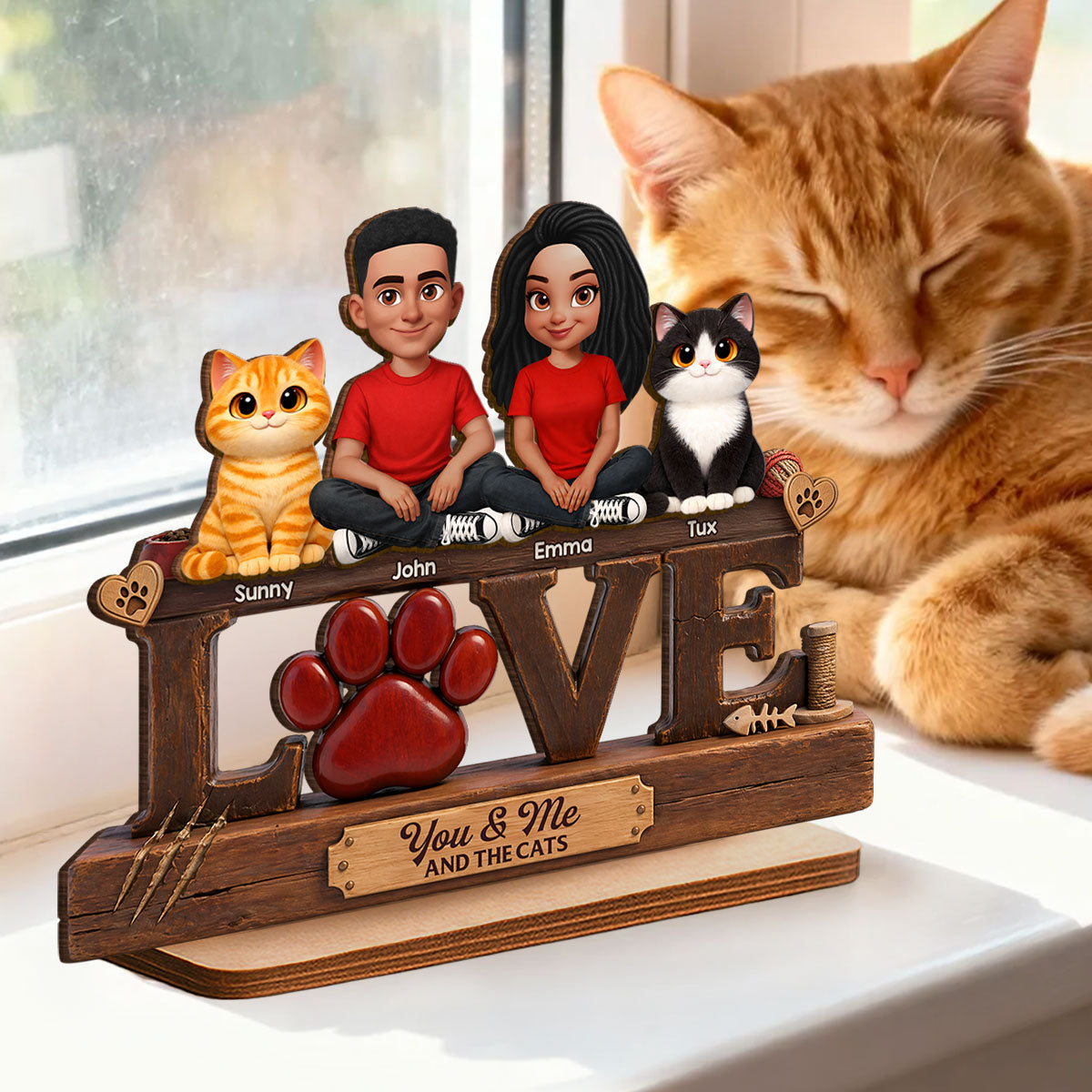 You & Me And The Cat - Personalized 2-Layered Wooden Plaque - Heartfelt  Gift For Cat Dad