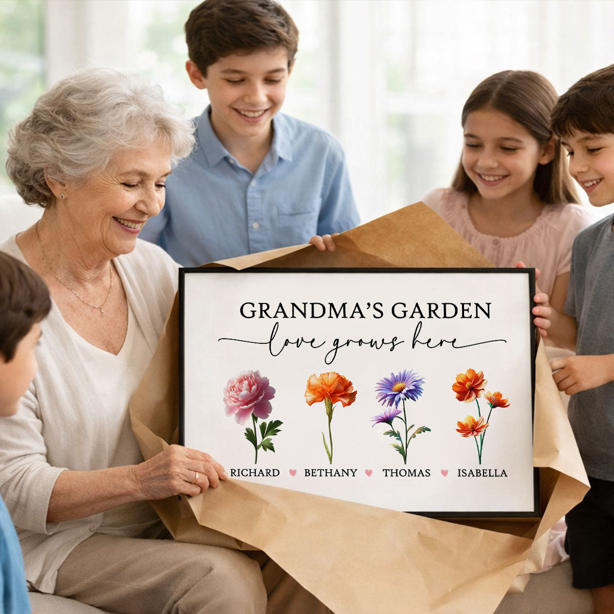 Grandma's Garden Love Grows Here - Personalised Poster - Gift for Grandma