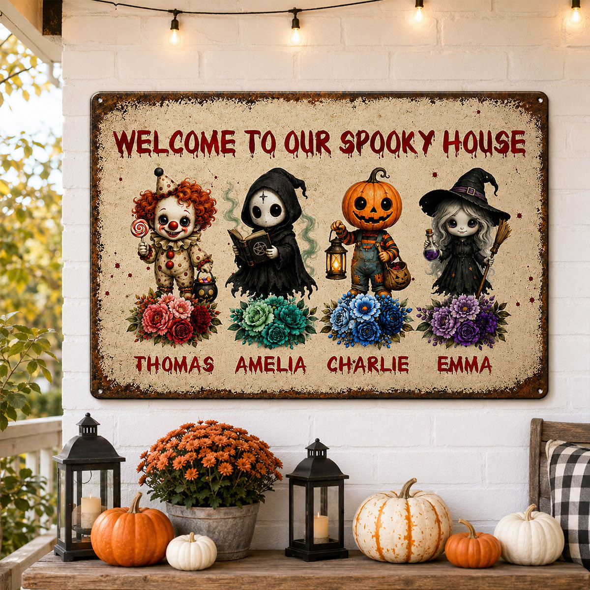 Welcome To Our Spooky House - Personalized Metal Sign - Halloween Decor Gift, Gift For Family