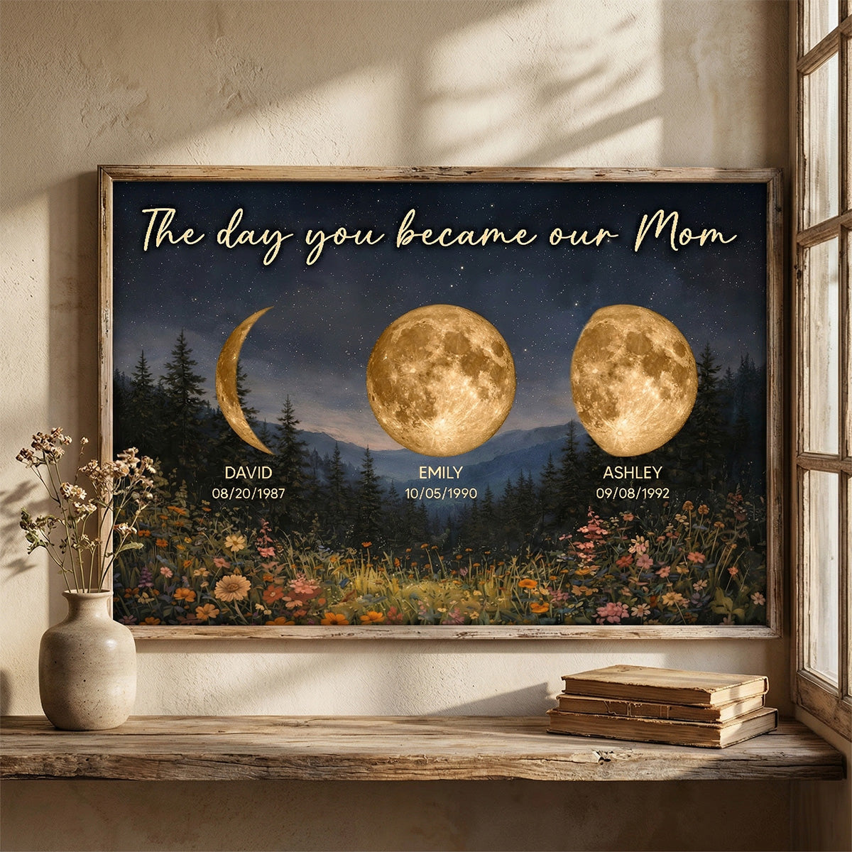 Mystical Midnight The Day You Become Mom Grandma Custom Birth Moon Phase - Personalized Poster - Mother's Day Gift For Mom, Grandma