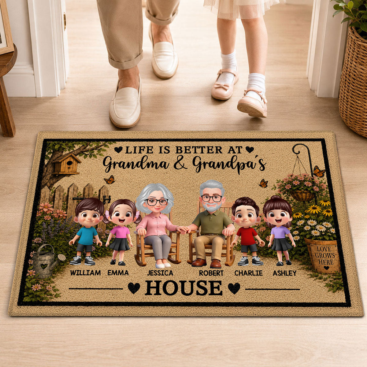 Life Is Better At Grandpa Grandma House - Personalized Doormat - Gift For Grandparents, Spring Summer Decoration