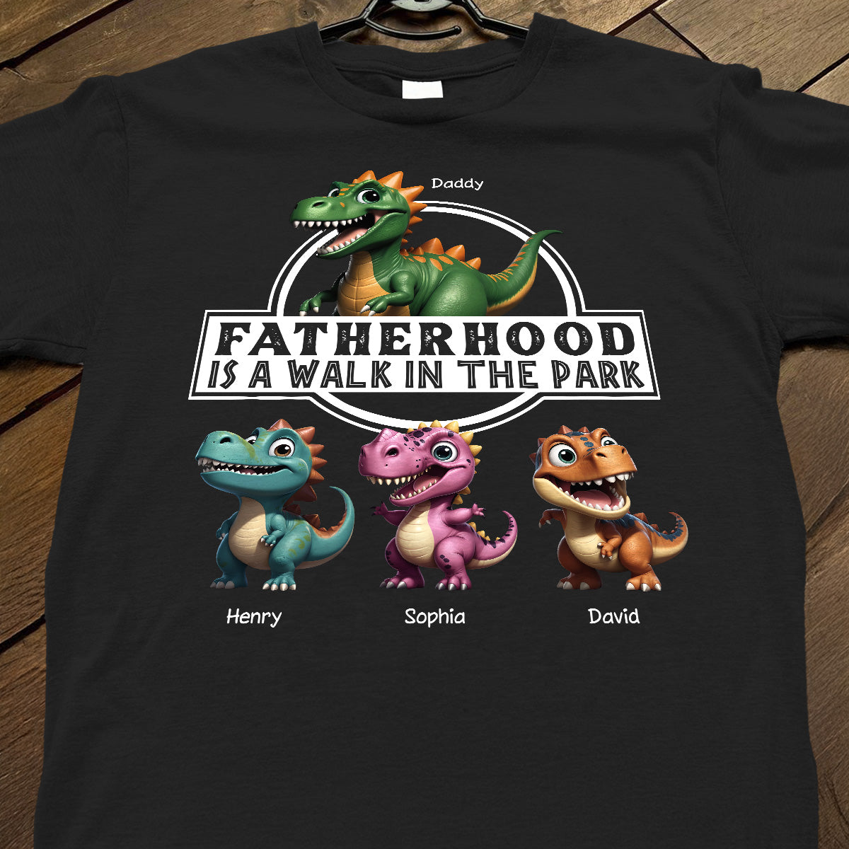 Fatherhood Is A Walk In The Park Dinosaurs Dad & Kids - Personalized Shirt - Father's Day Gift For Husband, Dad