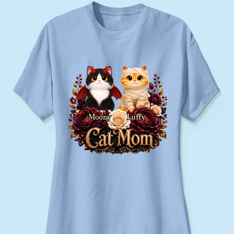 Cats Halloween Preppy Ghost Cherry - Personalized Shirt - Halloween Gift, Gift For Cat Lovers