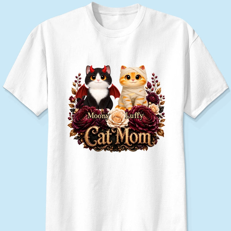 Cats Halloween Preppy Ghost Cherry - Personalized Shirt - Halloween Gift, Gift For Cat Lovers