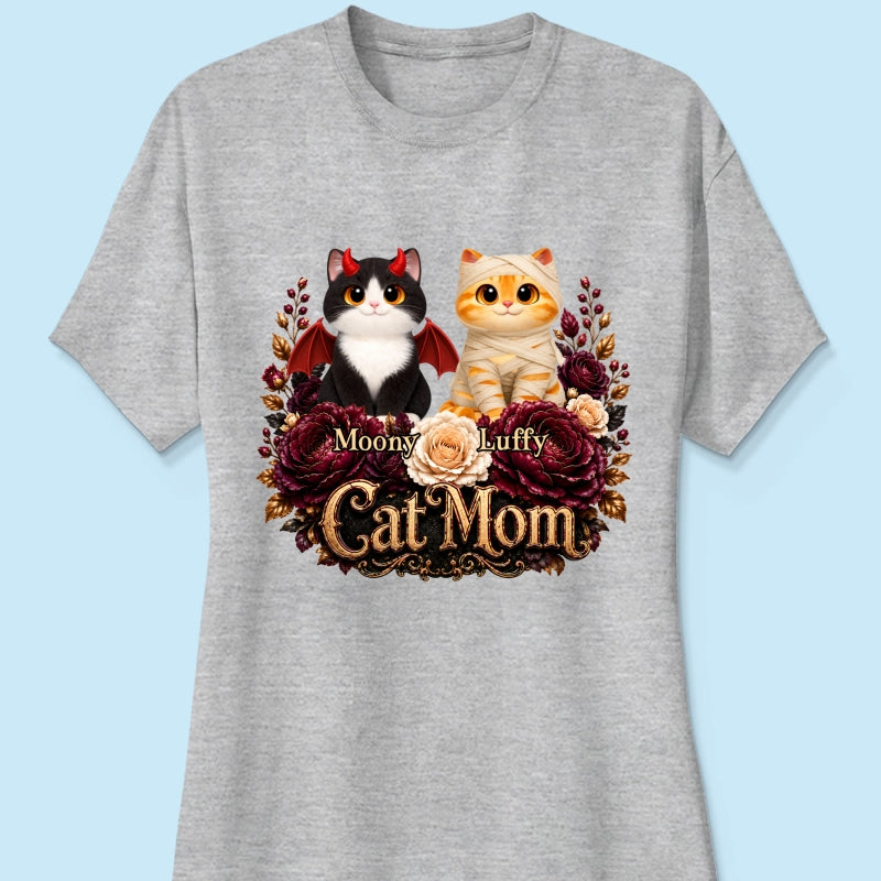 Cats Halloween Preppy Ghost Cherry - Personalized Shirt - Halloween Gift, Gift For Cat Lovers
