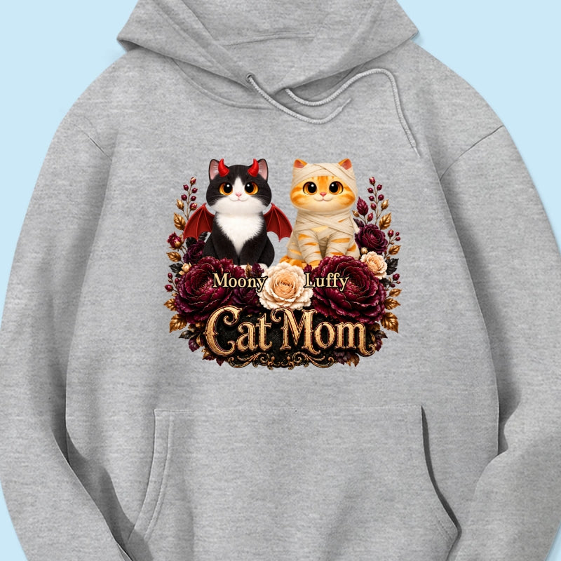 Cats Halloween Preppy Ghost Cherry - Personalized Shirt - Halloween Gift, Gift For Cat Lovers