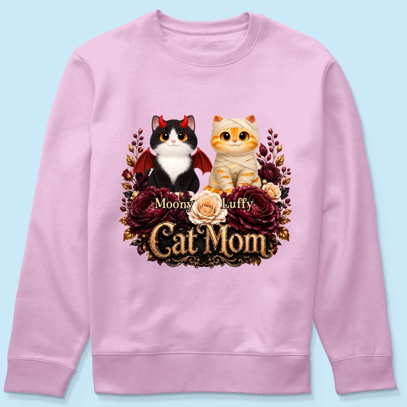 Cats Halloween Preppy Ghost Cherry - Personalized Shirt - Halloween Gift, Gift For Cat Lovers