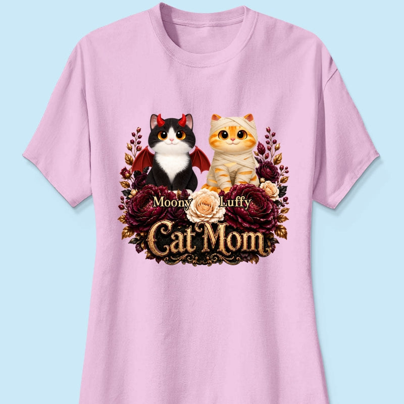 Cats Halloween Preppy Ghost Cherry - Personalized Shirt - Halloween Gift, Gift For Cat Lovers