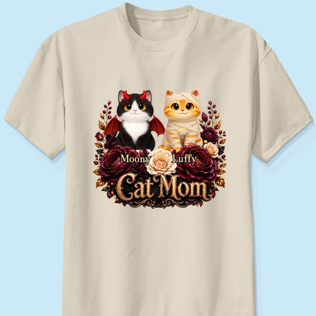 Cats Halloween Preppy Ghost Cherry - Personalized Shirt - Halloween Gift, Gift For Cat Lovers
