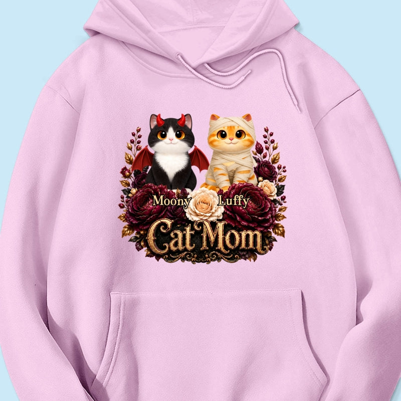 Cats Halloween Preppy Ghost Cherry - Personalized Shirt - Halloween Gift, Gift For Cat Lovers