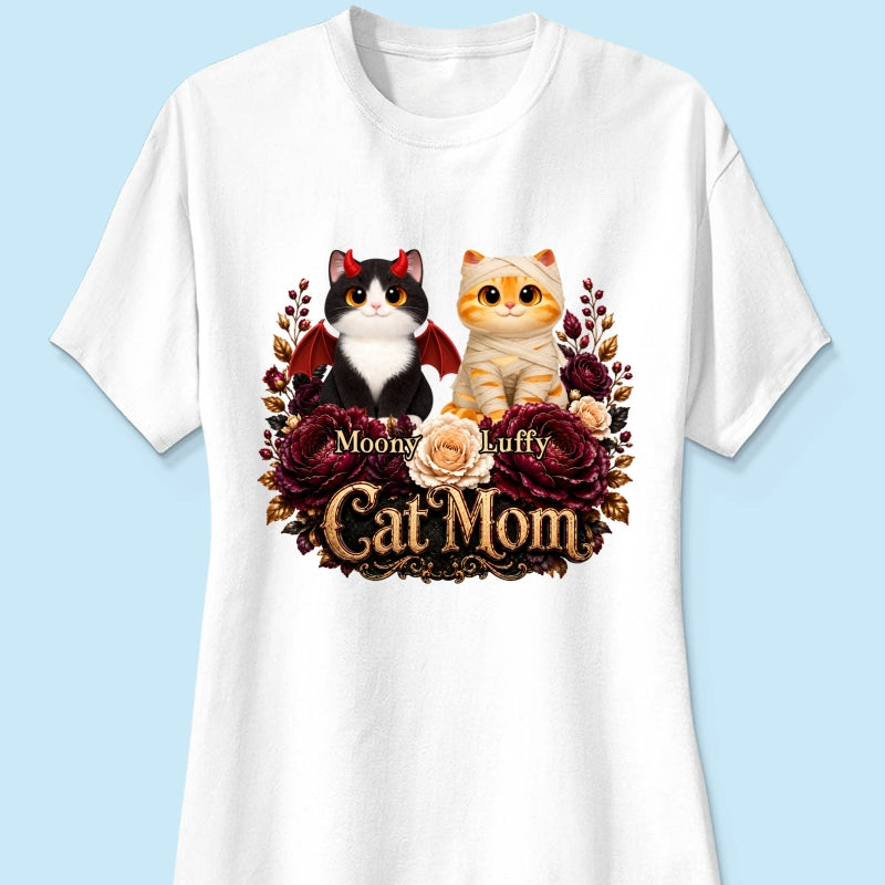 Cats Halloween Preppy Ghost Cherry - Personalized Shirt - Halloween Gift, Gift For Cat Lovers