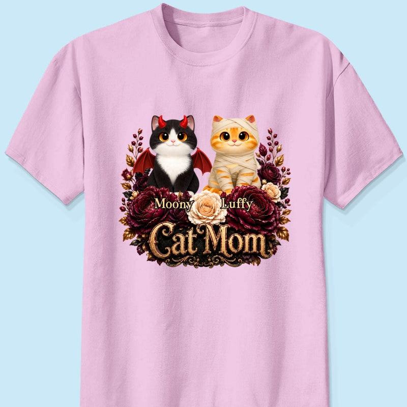 Cats Halloween Preppy Ghost Cherry - Personalized Shirt - Halloween Gift, Gift For Cat Lovers