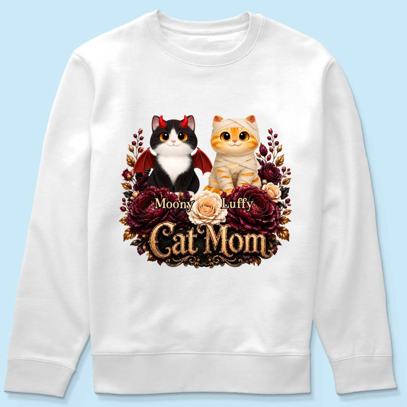 Cats Halloween Preppy Ghost Cherry - Personalized Shirt - Halloween Gift, Gift For Cat Lovers