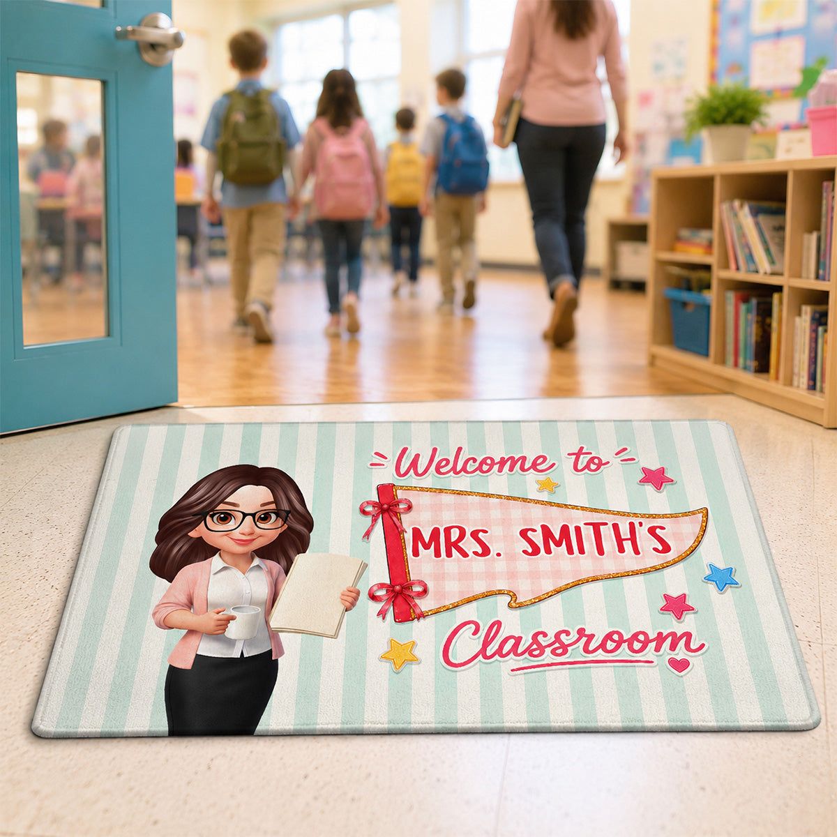 Pennant Vintage Welcome To Teacher Classroom - Personalized Doormat