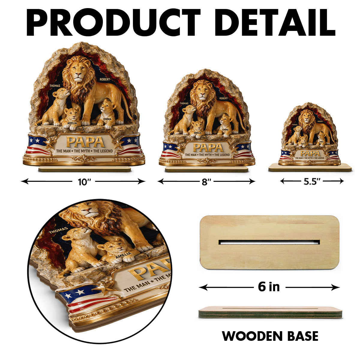 Lion Dad the Legend - Personalized 2-Layered Wooden Plaque -  Gift for Dad, Husband