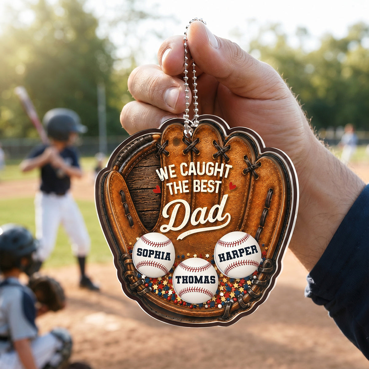 We Caught The Best Dad Baseball In Glove - Personalized Shaker Car Ornament - Father's Day Gift For Baseball Dad
