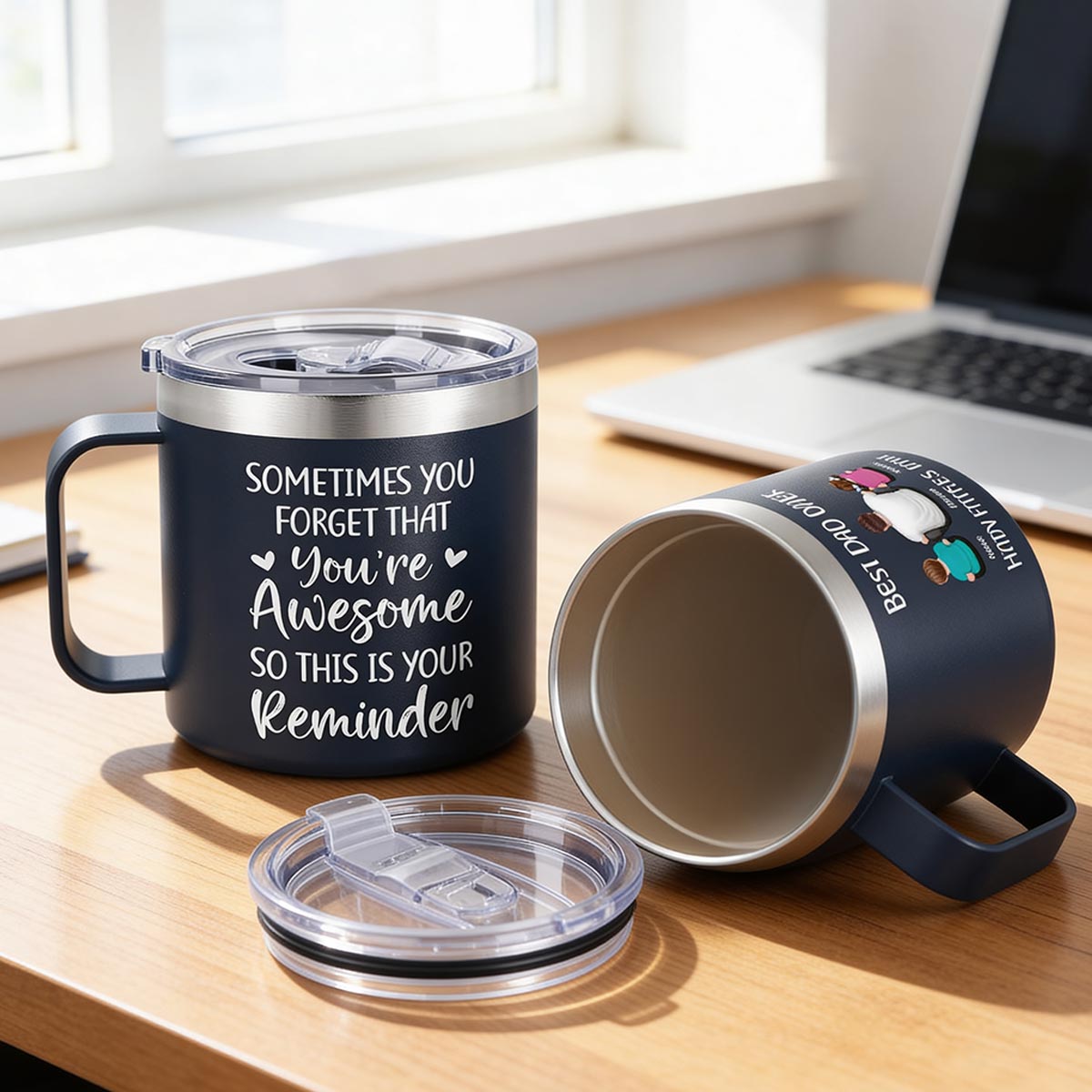 Sometimes You Forget That You're Awesome Best Dad Ever - Personalized Stainless Steel Tumbler with Handle