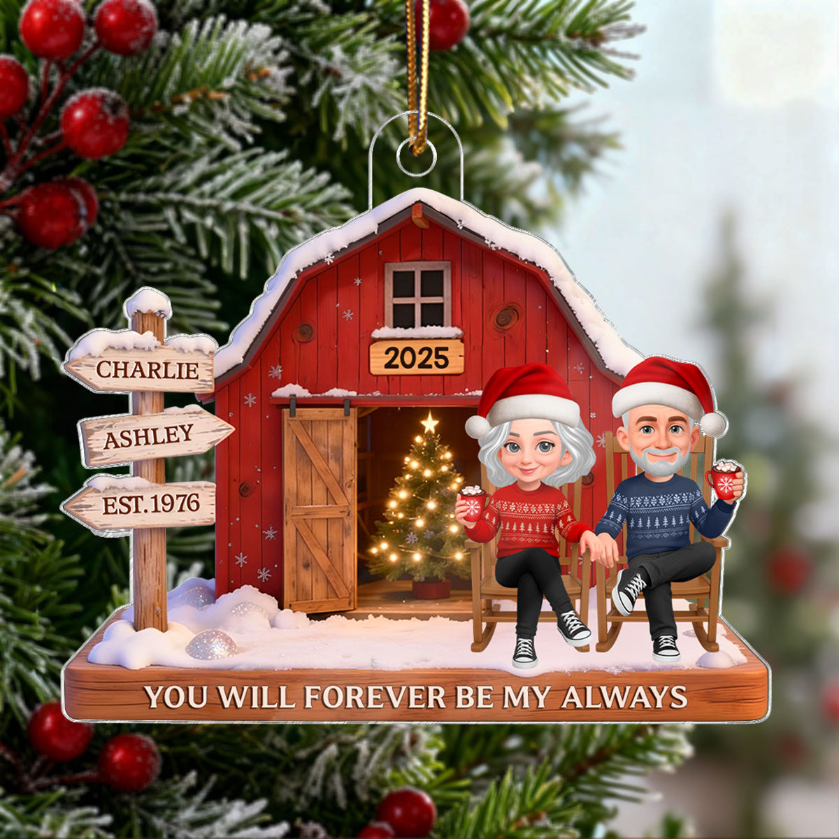 3D Effect Nostalgia Barn House Eternal Love Couple Sign Posts - Personalized Acrylic Ornament - Gift For Couple, For Him, For Her, Farmhouse Decor