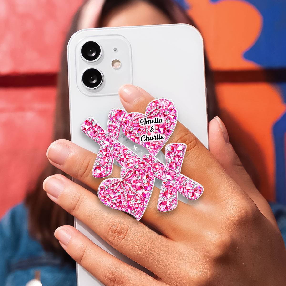 3D Effect Valentine Heart XOXO - Personalized Acrylic Magnetic Phone Grip - Anniversary, Valentine's Day Gift, Gift For Her